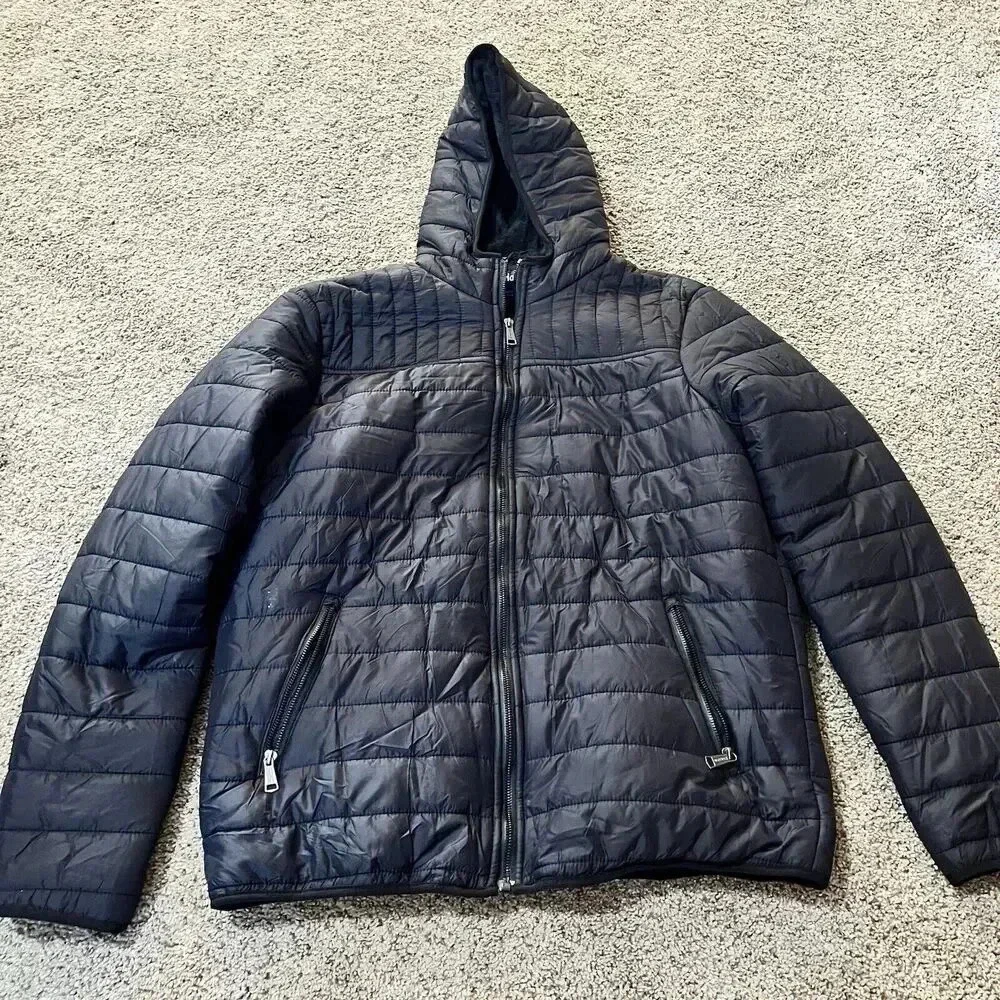 Hanton Men's Polyfill Puffer Jacket Black L Full Zip Pockets Soft Shell Packable